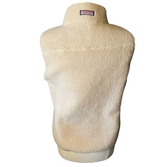 Vineyard Vines Fleece Vest Sherpa Patch Pocket Medium Tan White Full Zip - Picture 6 of 8